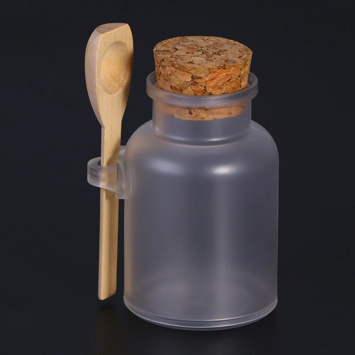 Bouteille en plastique vide de 100 g pour sels de bain, épices, cosmétiques, pot de stockage DIY, bouchon en liège, cuillère incluse, légère, robuste, réutilisable