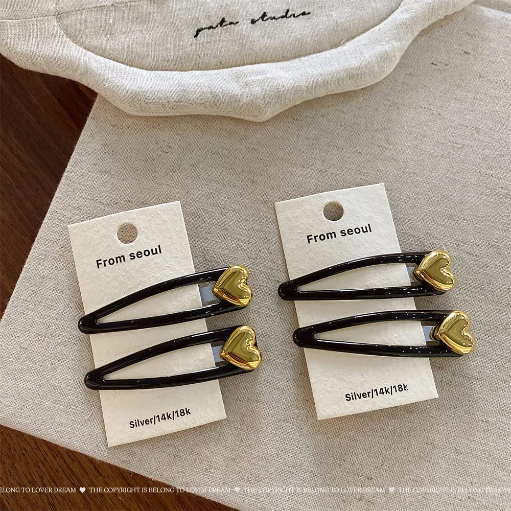 Golden Heart-shaped Black BB Clip Korean Fashion Simple Forehead Bangs Side Clip Women Girls Versatile Hair Styling Accessories