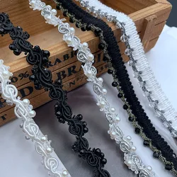 1y Pearl Beaded Lace Trim Crystal Braid Ribbon DIY Collar Sewing Garment Belt Wedding Dress Braided Lace Materials White Black