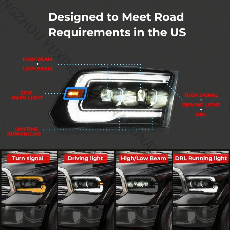 مجموعة المصابيح الأمامية LED الجديدة للسيارات لدودج رام 1500 2500 3500 2009-2018 ملحقات أنظمة الإضاءة التلقائية 09-18