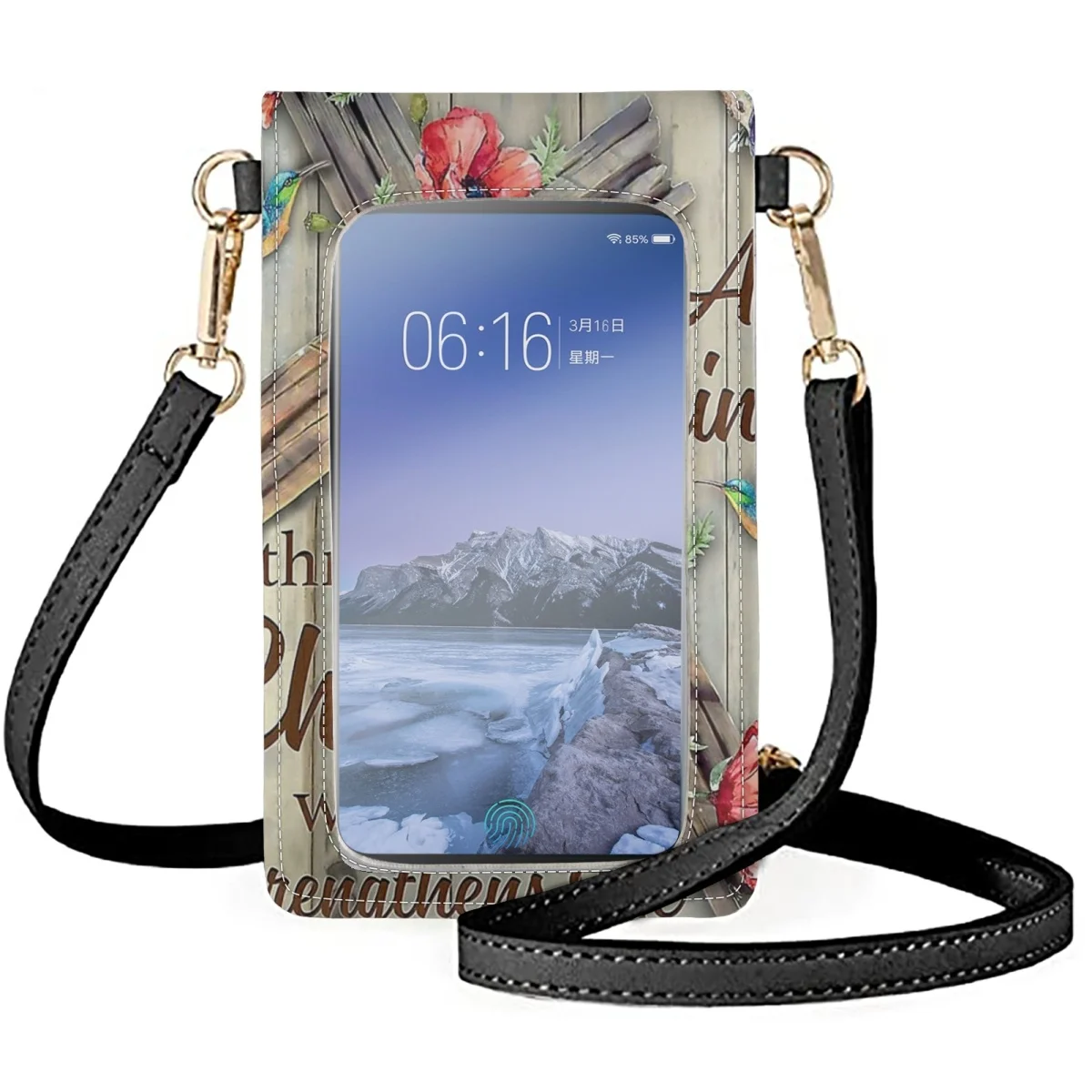 FORUDESIGNS Cross Religious God Bless Leather Phone Purse Small Crossbody Bag Mini Cell Phone Pouch Shoulder Bag for Women