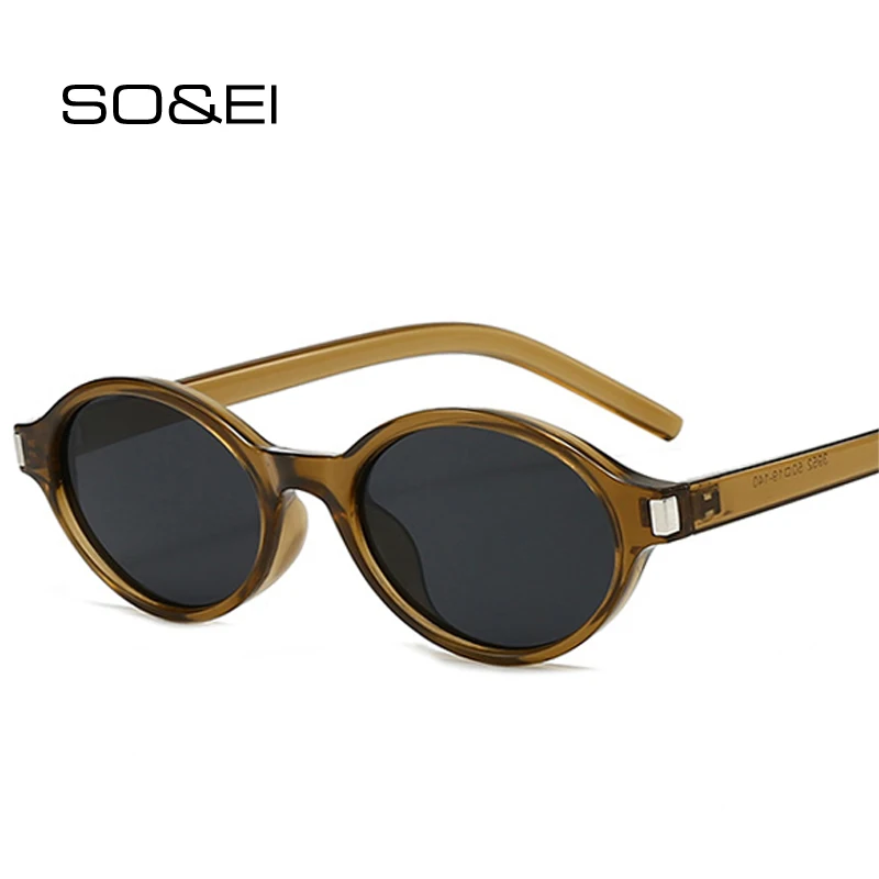 

SO&EI Fashion Small Oval Sunglasses Women Shades UV400 Retro Punk Men Leopard Blue Sun Glasses