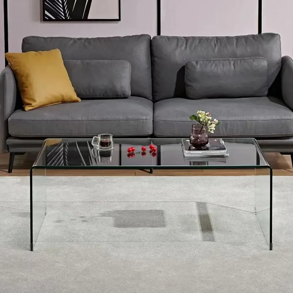 Glass Coffee Table for Living Room, Clear Coffee Table with 0.47 inch Tempered Glass, Small Modern Coffee Table.