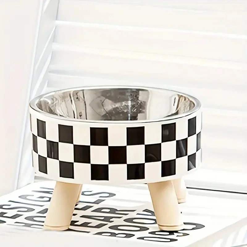 A Cat Bowl For Cats And Dogs, Simple Polka-dot Stainless Steel Pet Tall Bowl, Drinking Water, Anti-overturn Water Bowl, Food Bas