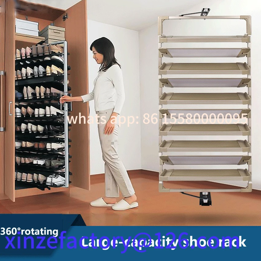 Zapatero personalizable 360 °   Gabinete de zapatos de aleación de aluminio ajustable en altura giratoria estante giratorio