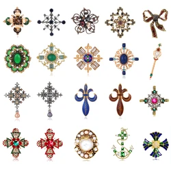 Court vintage baroque cross alloy diamond brooch men's women's pins elegant temperament clothes jewelry gifts
