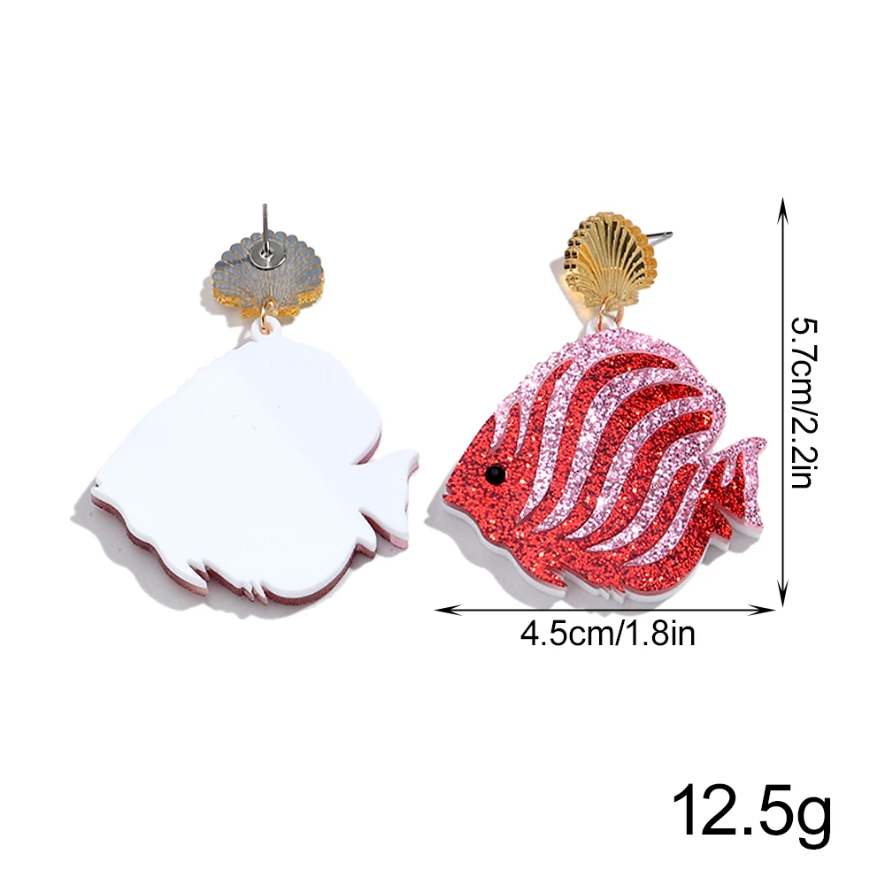 Fashion Glitter Acrylic Colorful Fish Dangle Earrings for Women Cute Marine Animals Sector Drop Earring Summer Jewelry Gifts