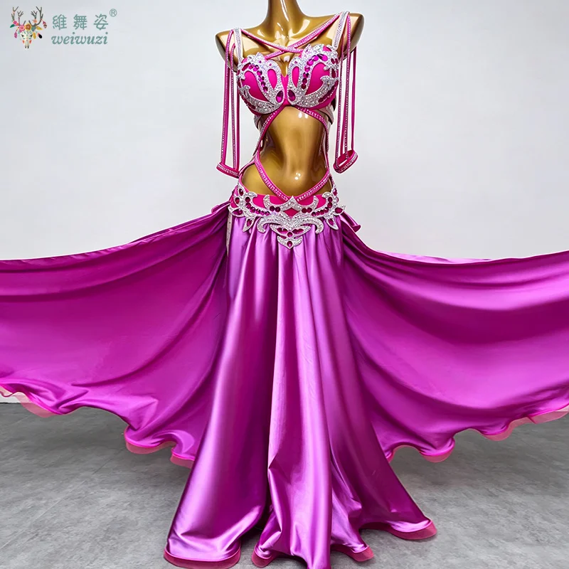 

Belly Dance Costumes Suit Women's Advanced Customized AB Stones Bra+Satin Split Long Skirt Oriental Dance Performance Costumes