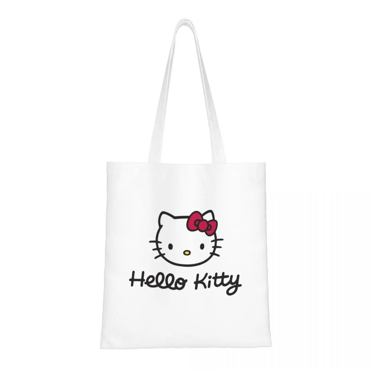 

Hello Kitty Canvas Tote Handbag Cute Cartoon Shoulder Bags Reusable Shopping Bags for Unisex