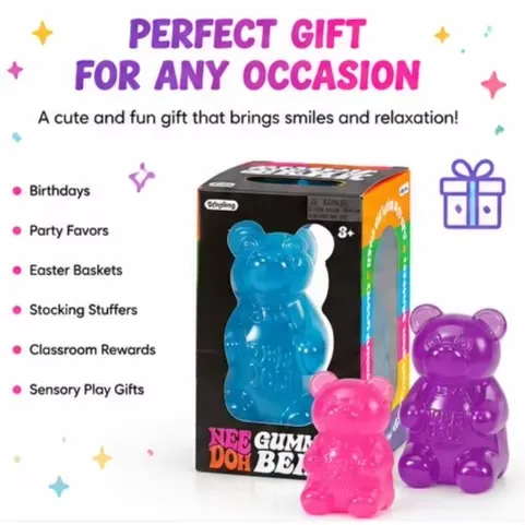 NeeDoh Gummy Bear Squishy Toy Soft Sensory Fidget Stress Relief Squeeze Ball Anti Anxiety Slow Rising Toy Gift Kids Adults