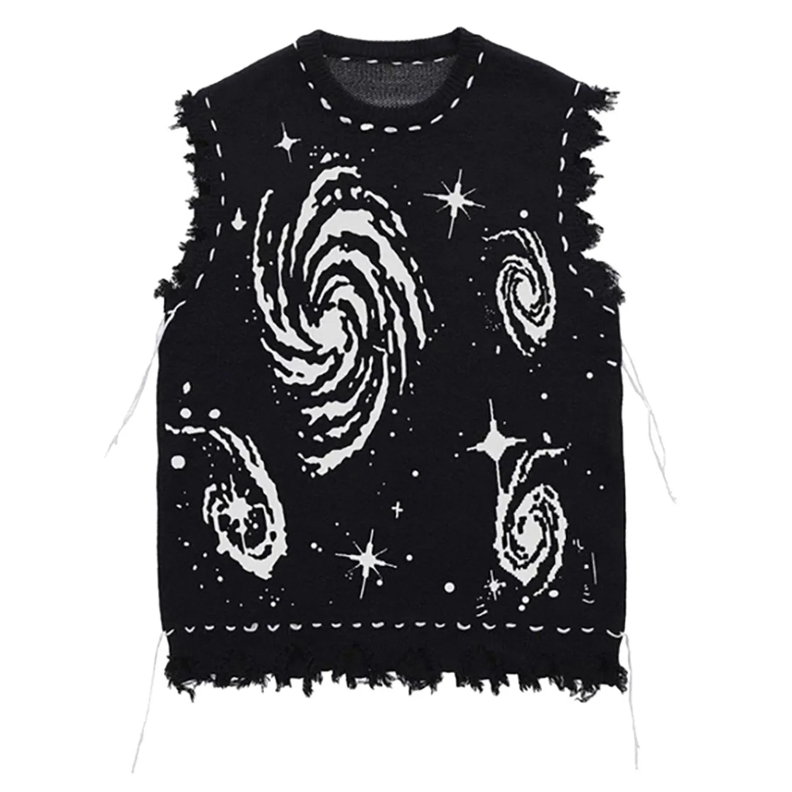 Harajuku Vest Sweater for men 2024 Ropa  Streetwear BF Tassel Jumper Fashion Casual Knitting Tanks Print Korean Waistcoat vest