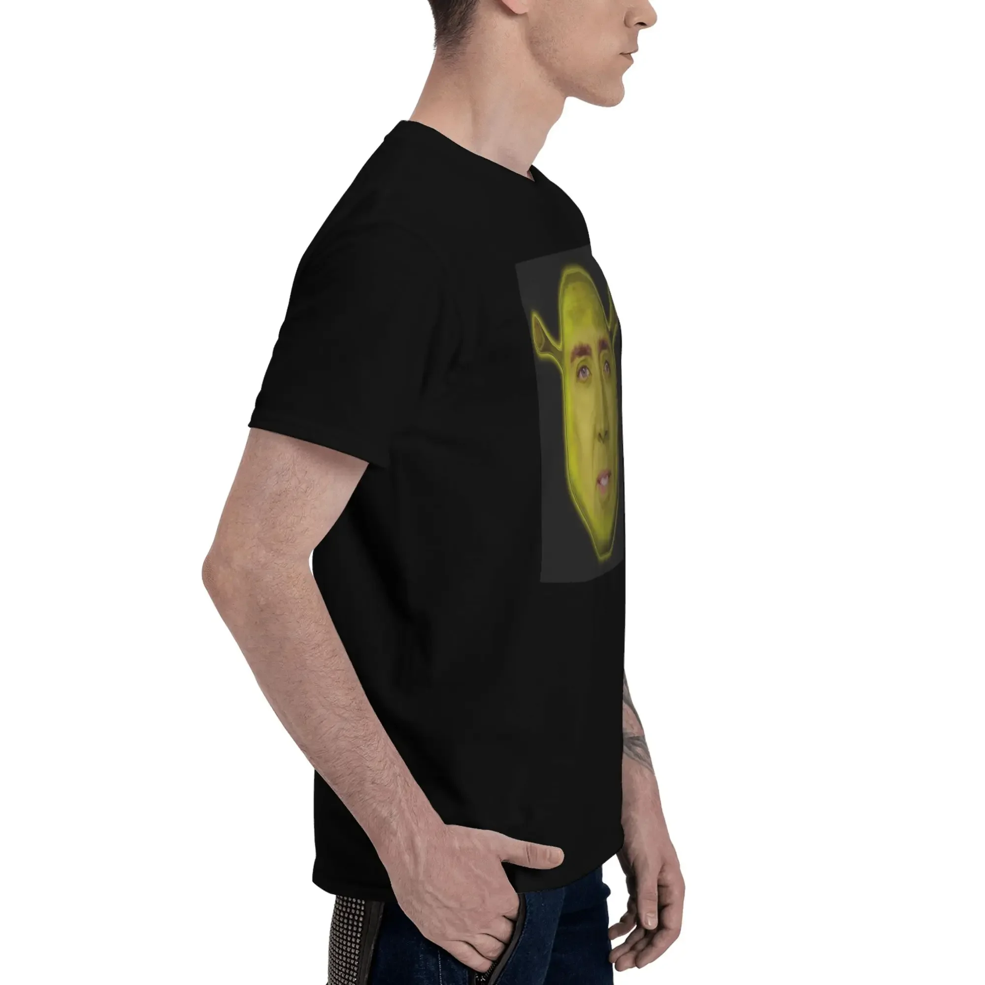Nicholas Cage as Shrek Nicolas Cage Nick Cage Nic Cage Men T-Shirt Oversized T Shirts Men's Round Neck Cotton Tees Short Male