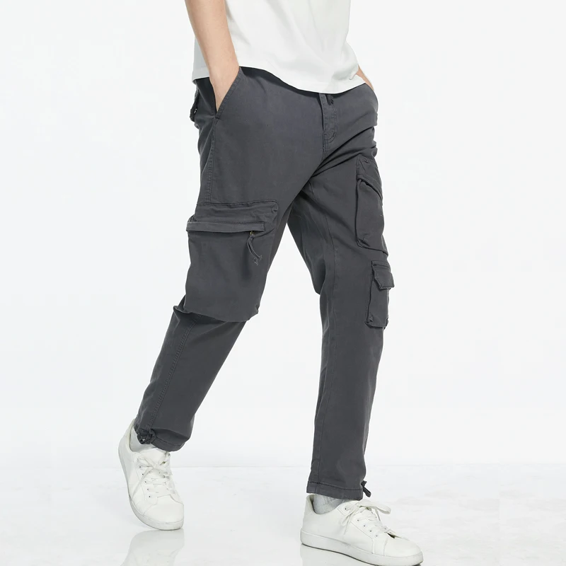 Men's Cargo Pants Autumn Jogging Casual Cotton Full Length Multi-pockets Trousers Solid Tooling Overalls Outdoor Leisure Pants