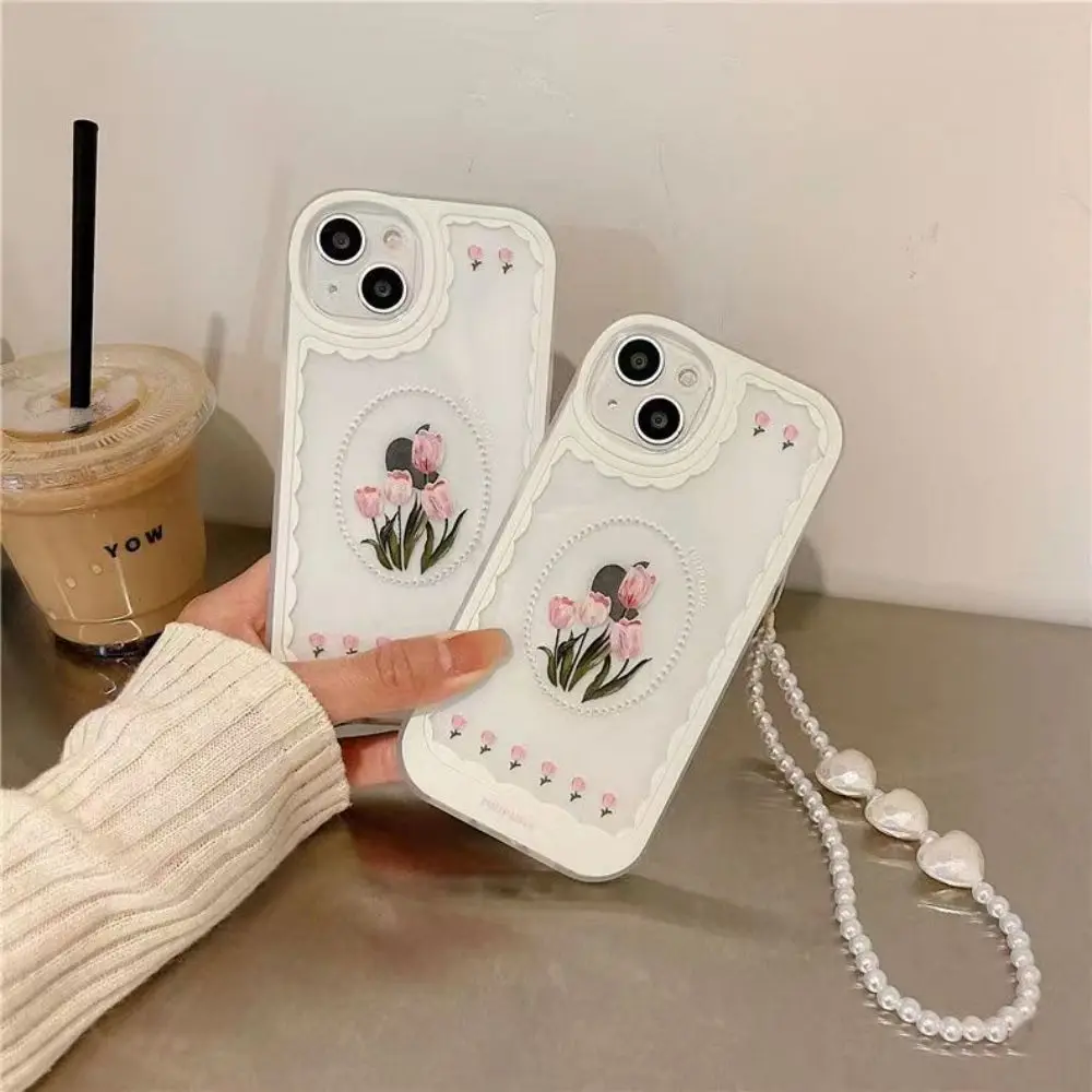 For case iphone 13 Korea INS Tulip Flower Lanyard Phone Case For iPhone 11 Pro Max 12 XR X XS Cover Hand Strap Bracelet Cases