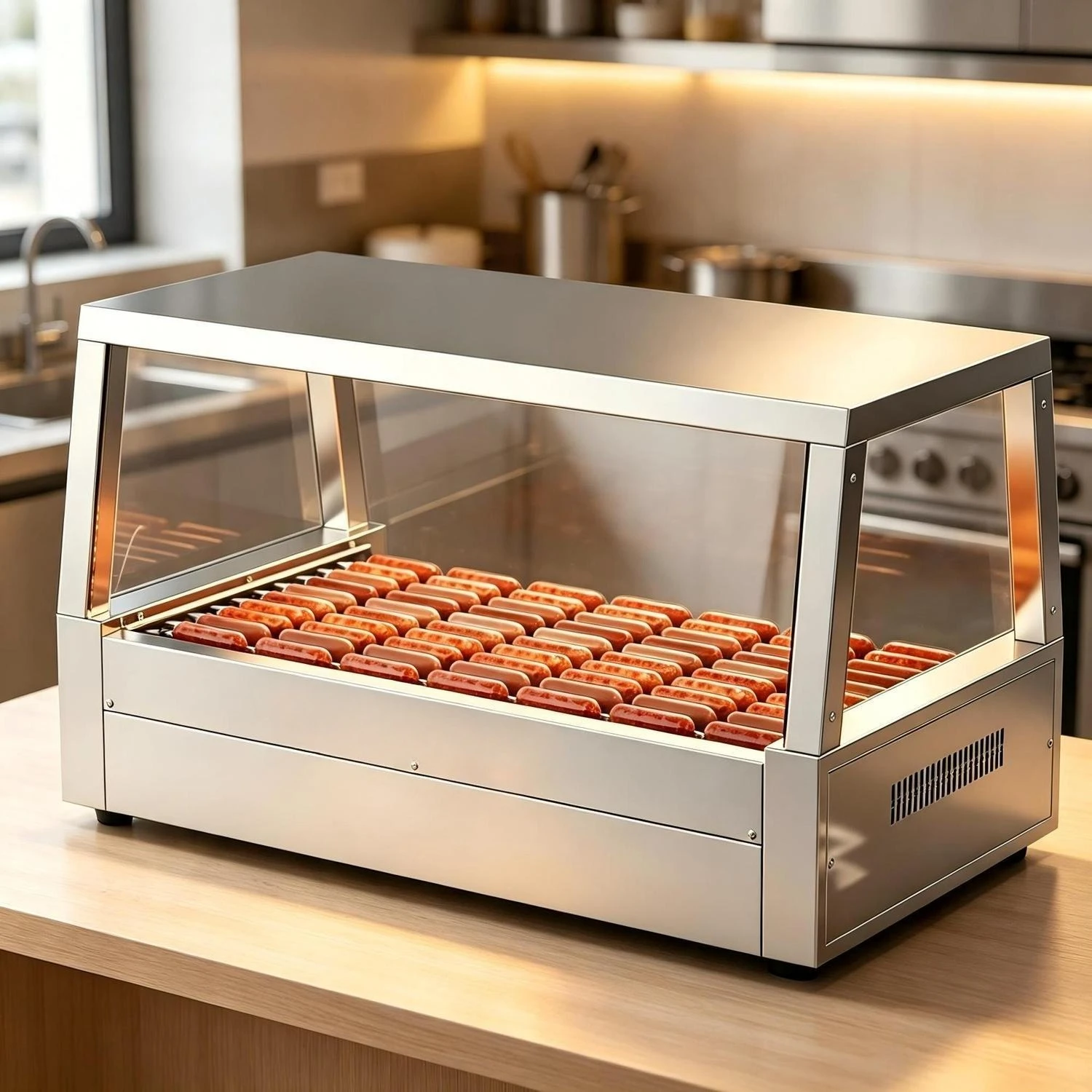 Commercial large hot dog machine, fully automatic sausage grill, stall extended desktop