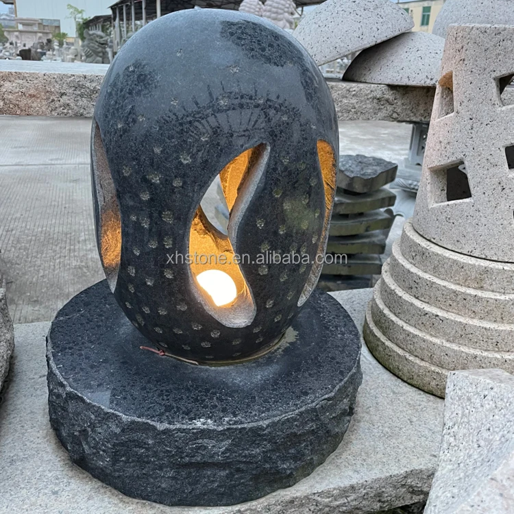 Japanese Outdoor Garden Decorative Natural Granite Stone Solar Powered Lanterns Waterproof Pillar top Led Lighting Japan Lamp