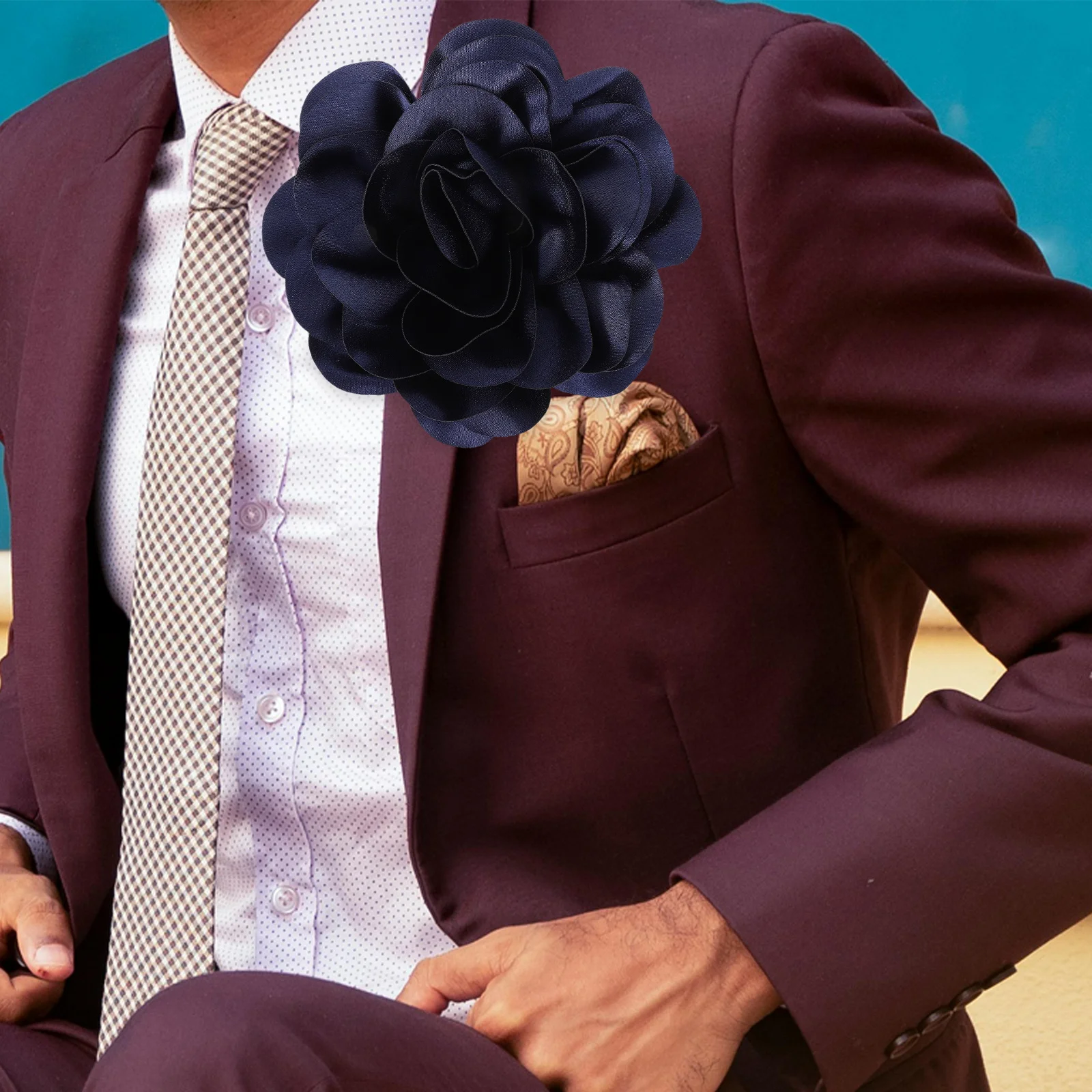 Spilla grande con fiore in seta da 19 cm Spilla blu per accessori per abiti da donna Spille decorative per corpetto da sposa per feste