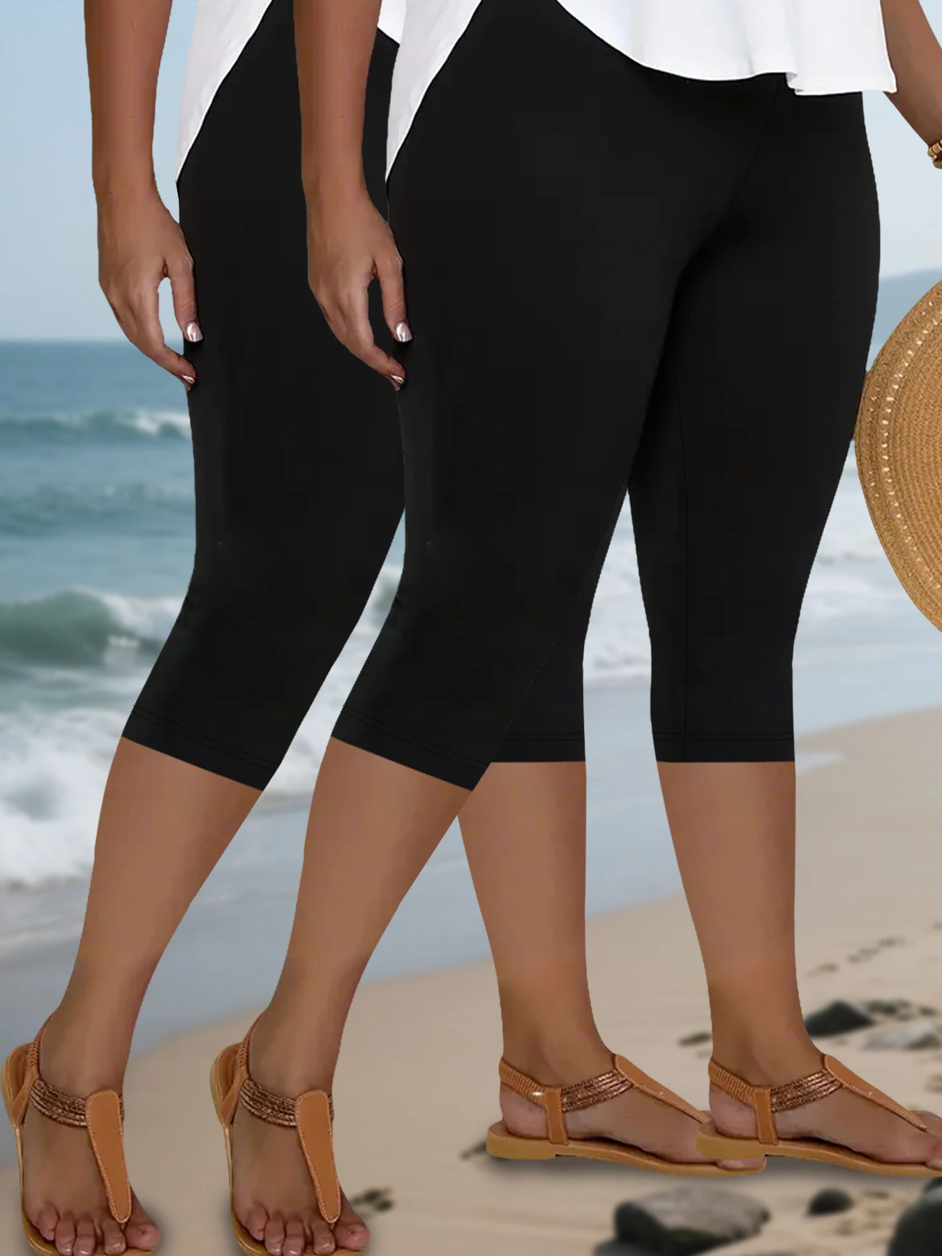 

2 pack Plus Size Athletic Yoga Leggings for Women Super Soft Capri Pants No See Through Workout Running Home Casual