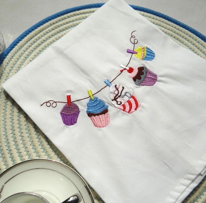 Home Embroidered wedding decoration Baking Gourmet Western Food Background Cloth White Kitchen Table Napkins 45x65cm