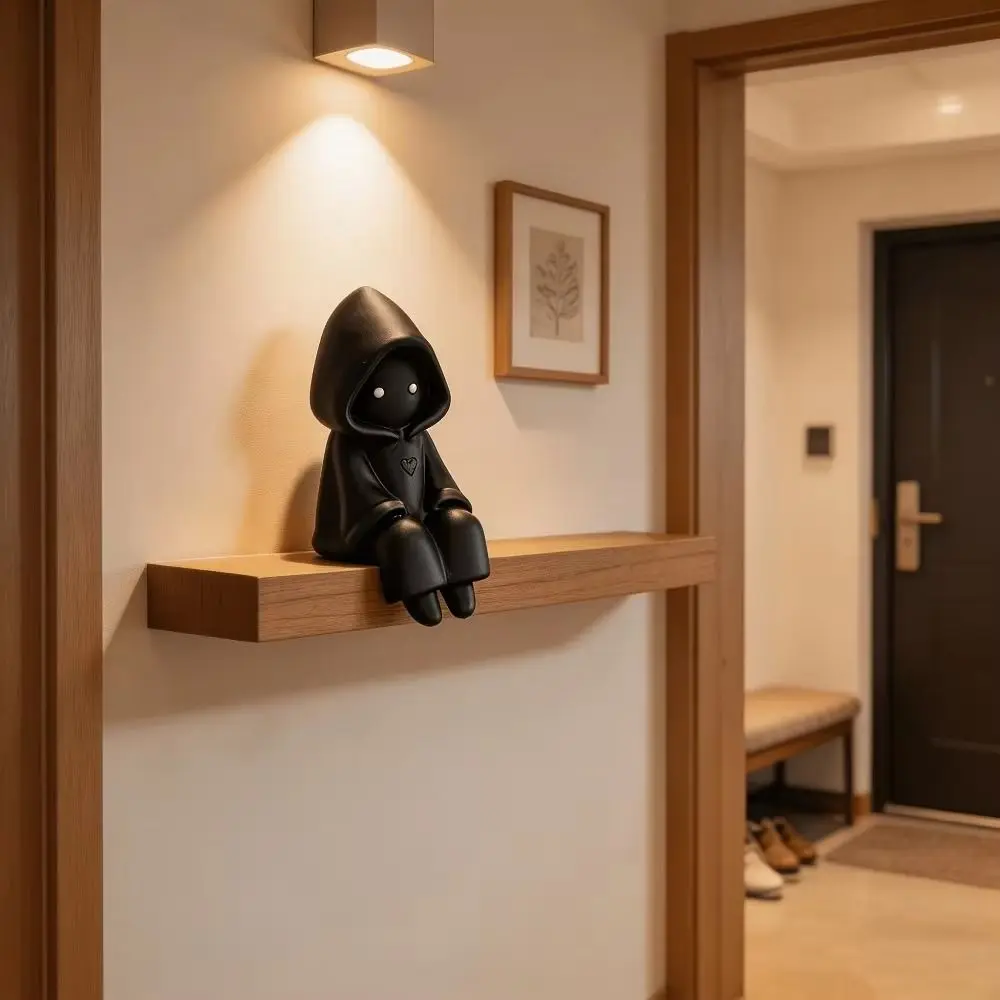 Cute Sitting Hooded Figurine Smooth Surface 3D Printed Sitting Ghost Statue Compact Size Unique Hooded 3D Printed Statue