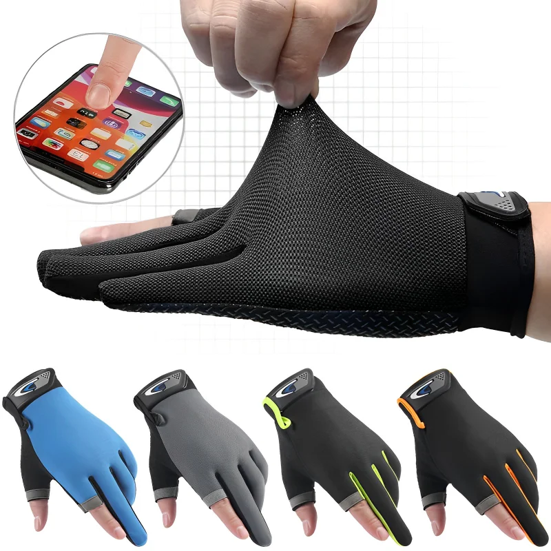 Fishing Gloves Anti-slip Breathable Two Finger Cut Sport Cycling Fishing Mitten Men Women Fashion Gloves Sport Equipment