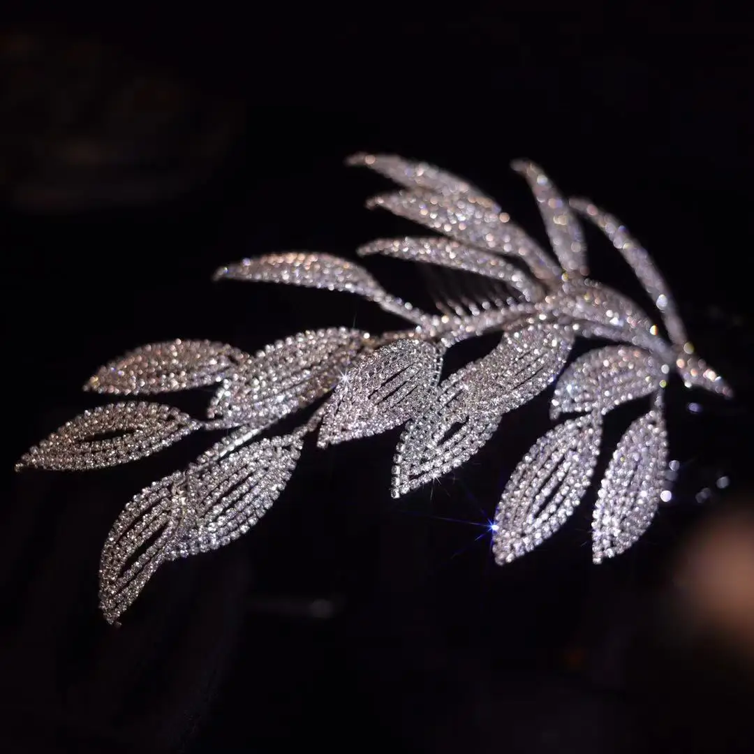 New Sparkle Crystal Leaves Brides Headwear Headpieces Baroque Headbands Bridal Hair Accessory