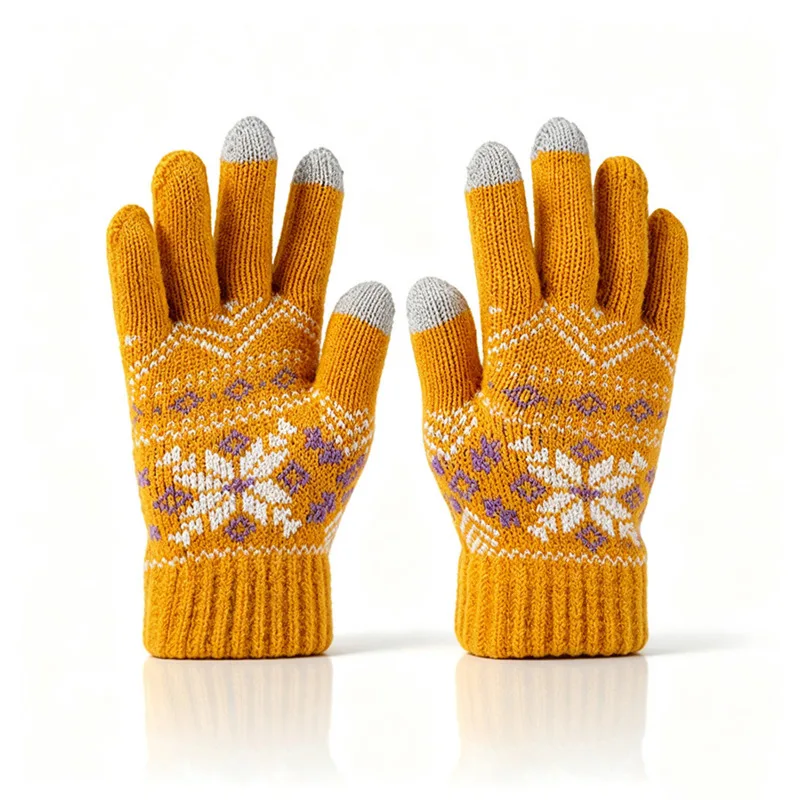 Winter Fair Isle Jacquard Kids Gloves Touch Screen Knitted Soft Boys Girls Finger Gloves Cold-proof Children Mittens 3-8T