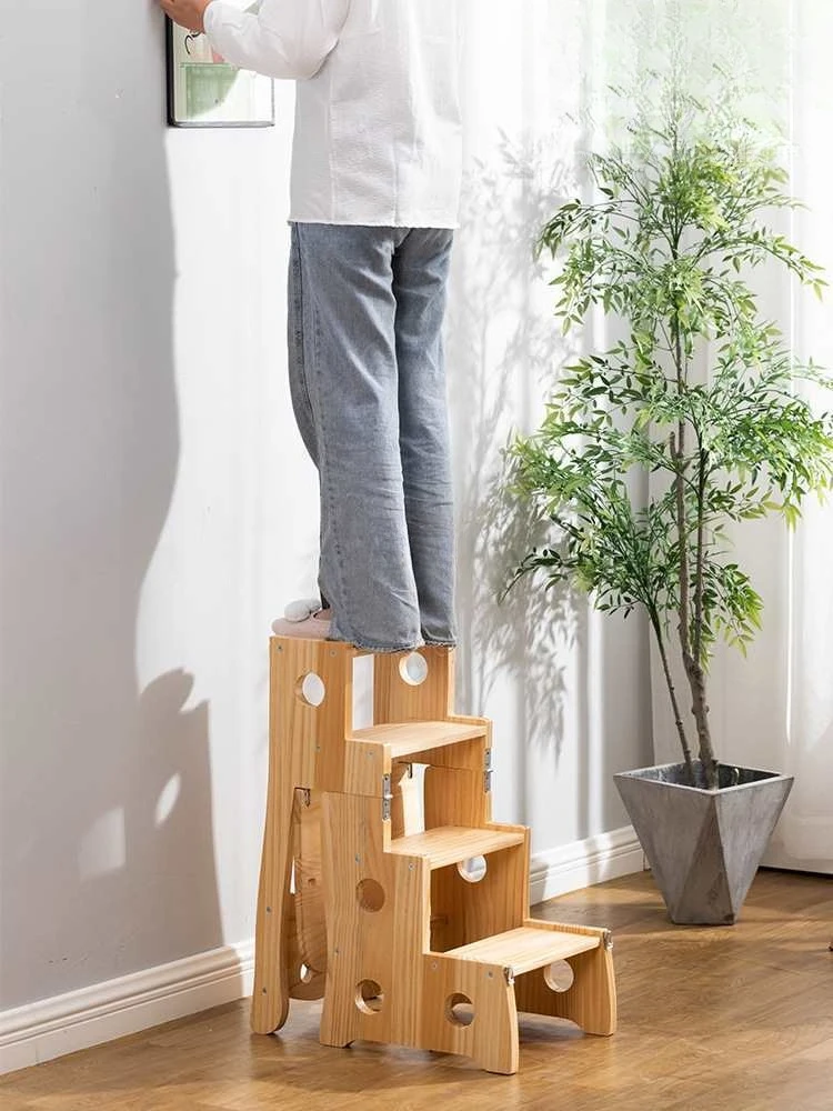 

Solid wood ladder chair Household chair Folding dual purpose multi functional stool Indoor