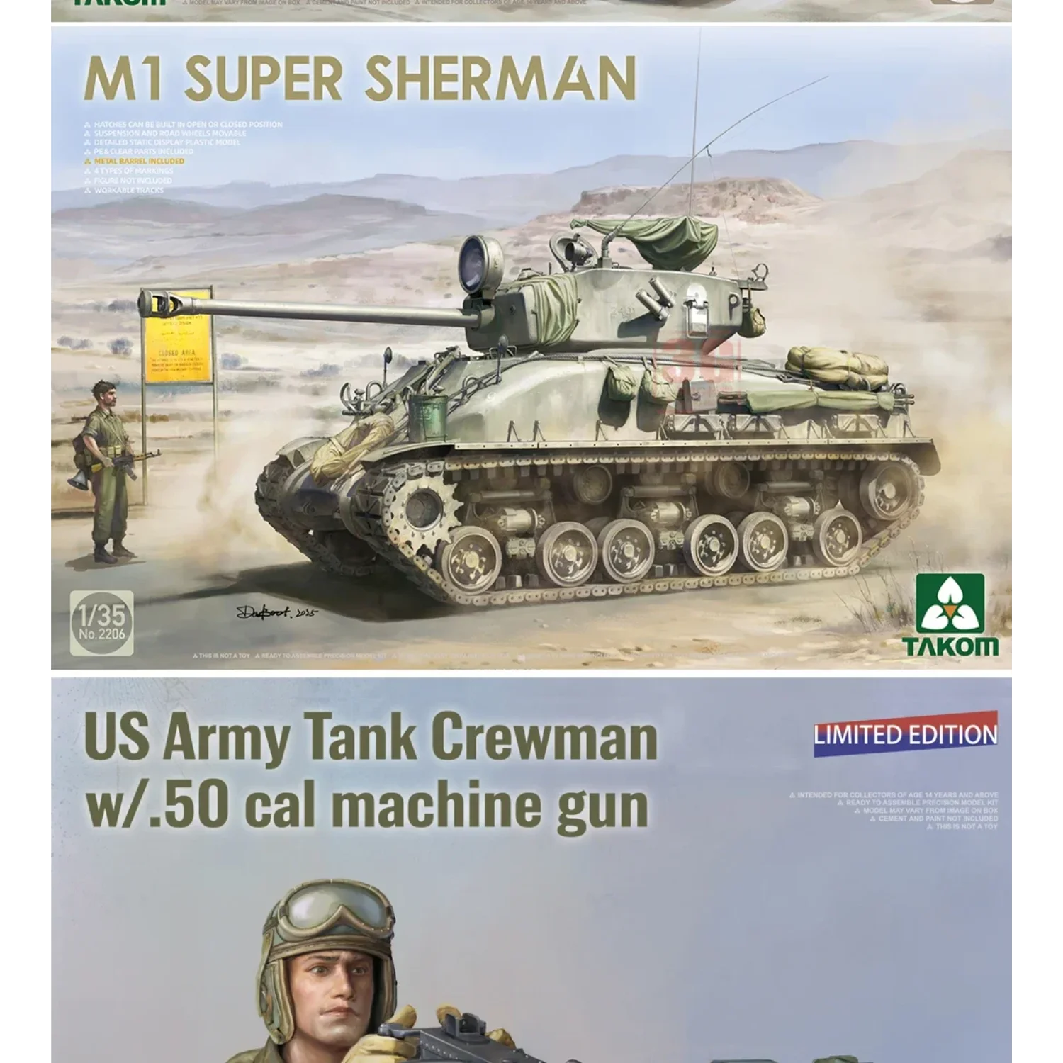 Tersedia TAKOM Hobby 2205W Skala 1/35 Sherman M4A1 (76W) & M1SUPER dengan set tentara 1/16