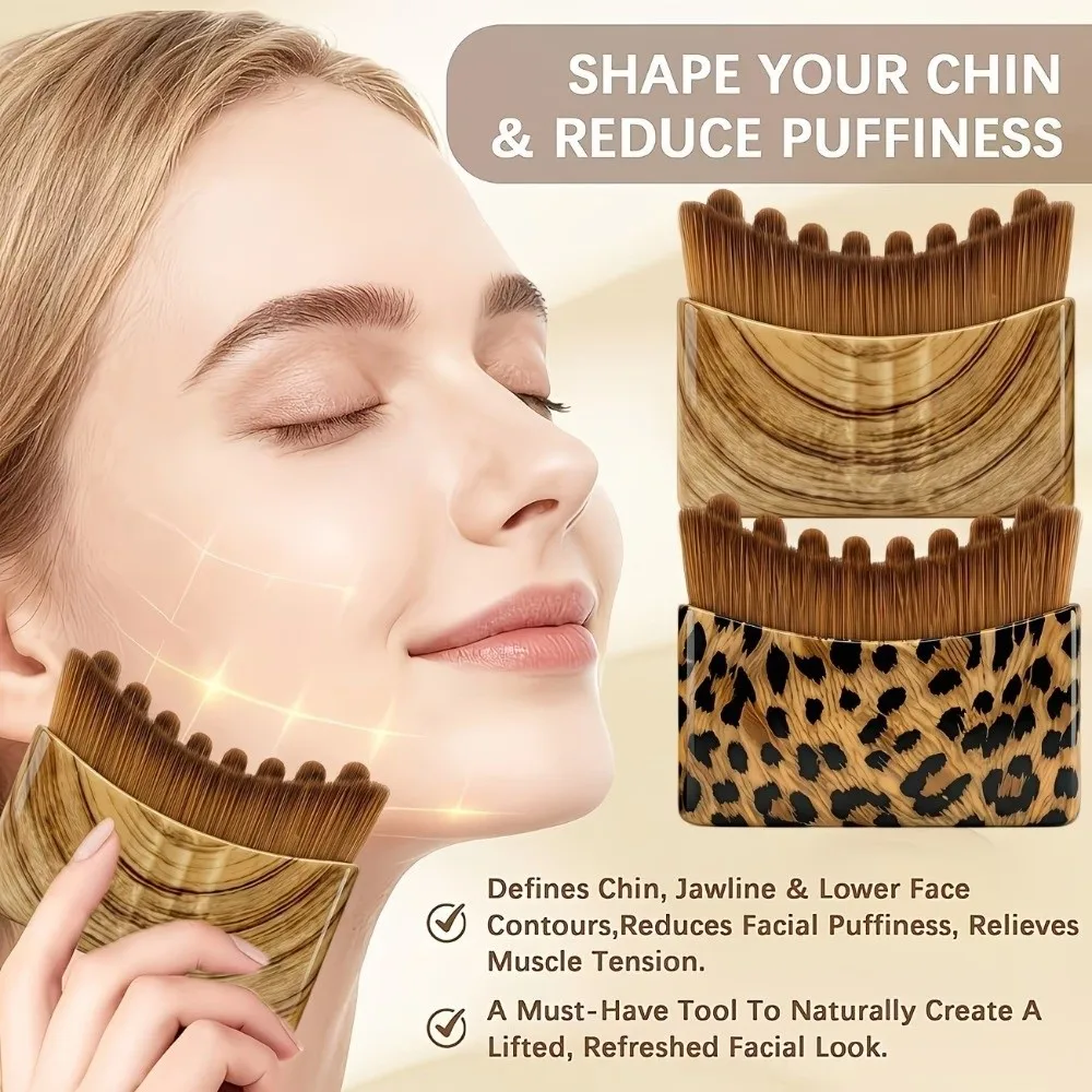 Leopard Print Lymphatic Contour Face Brush With Storage Box Reduce Puffiness Lymphatic Drainage Face Brush Square Shape
