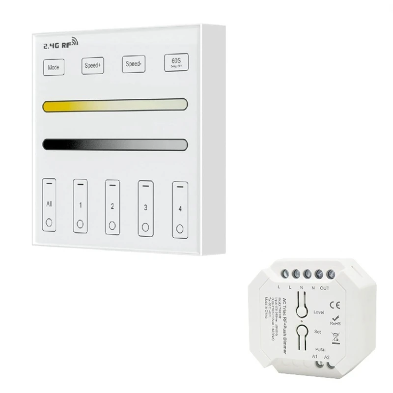 2.4G RF 4 منطقة 86 لوحة DM/CCT وحدة تحكم LED ذكية مزدوجة اللون وحدة تحكم باللمس للتحكم في ضوء LED