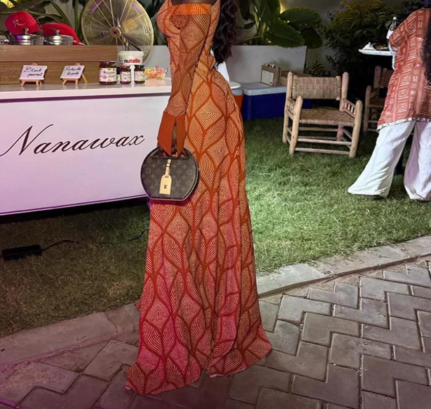 

2026 Fresh Women's Slim Fit Comfortable Commuting A-Line Skirt Printed Single Shoulder Long Sleeve Curved Dress