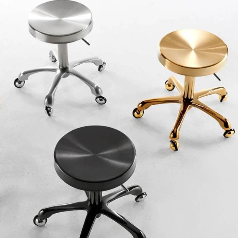 

Modern Stainless Steel Rotating Hairdressing Chair Pressure Lift Bench Nail & Beauty Special Wheelchair Simple Metal Design