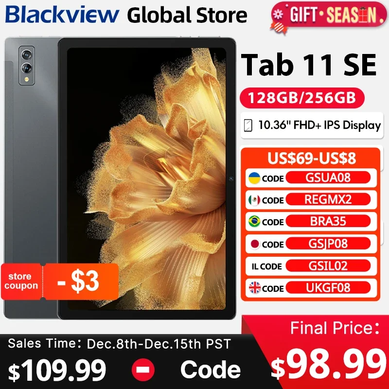 Blackview Tab 11 SE Tablets 10.36\'\' FHD+ Display Octa Core Dual 4G LET GPS 8GB RAM 128GB ROM 7680mAh Battery Android 12 Tablet P