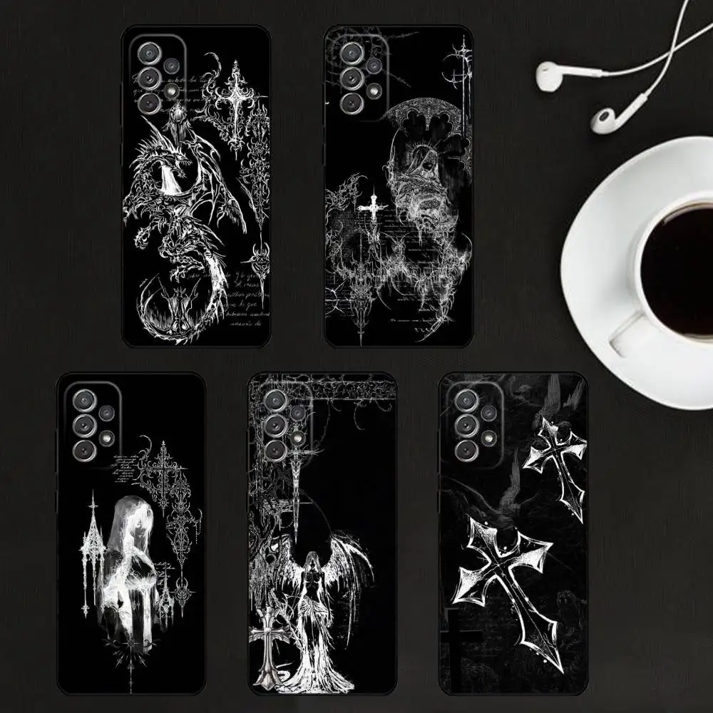 

Gothic Cyber Sigil C-Cross Phone Case For Samsung S25,S24,S21,S22,S23,S30,Ultra,S20,Plus,Others Soft Black Cover