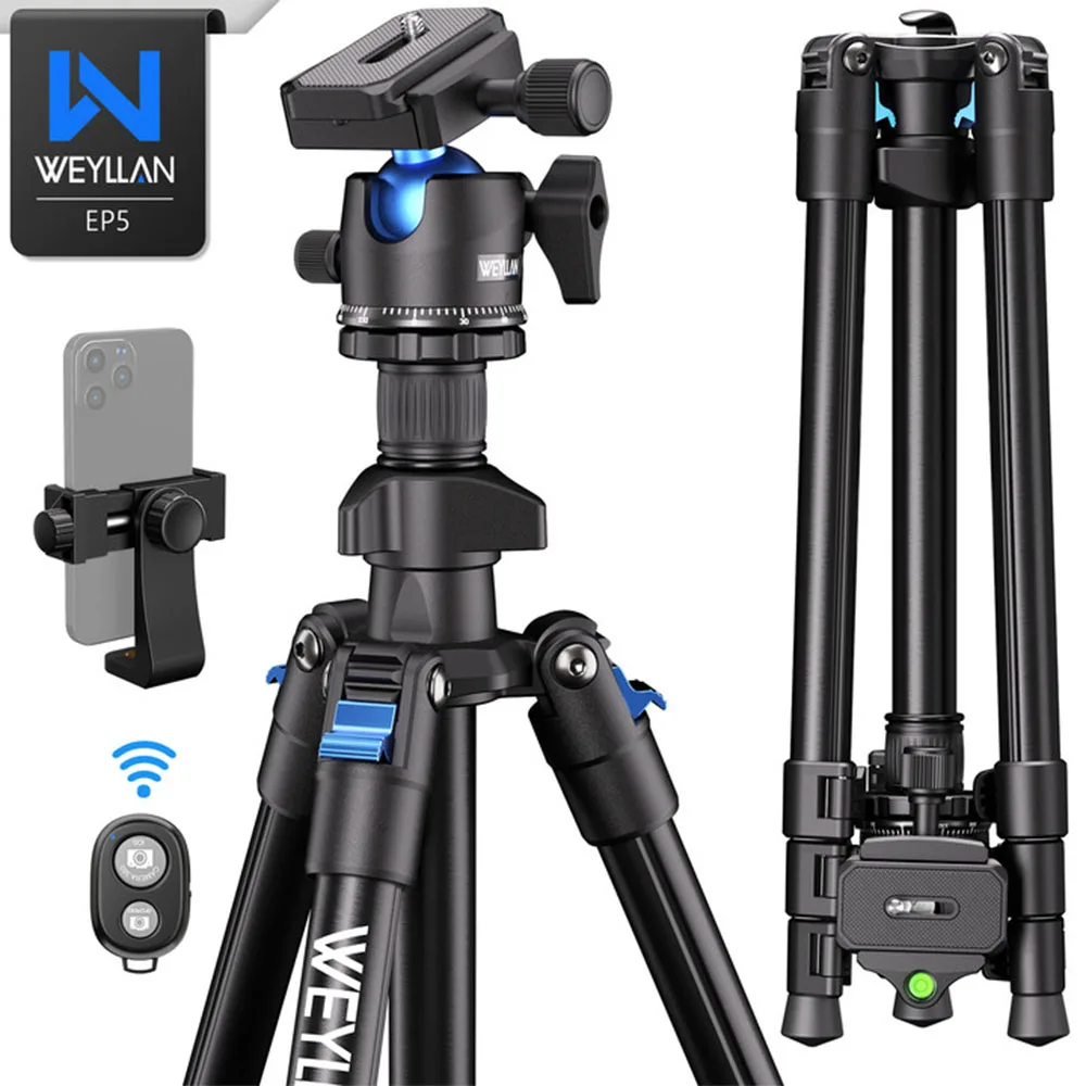 EP5 64.17in 163cm Aluminum Alloy Camera Tripod Stand Light Portable Travel Fast Flip Lock Tripod with Ball Head for DSLR Cameras