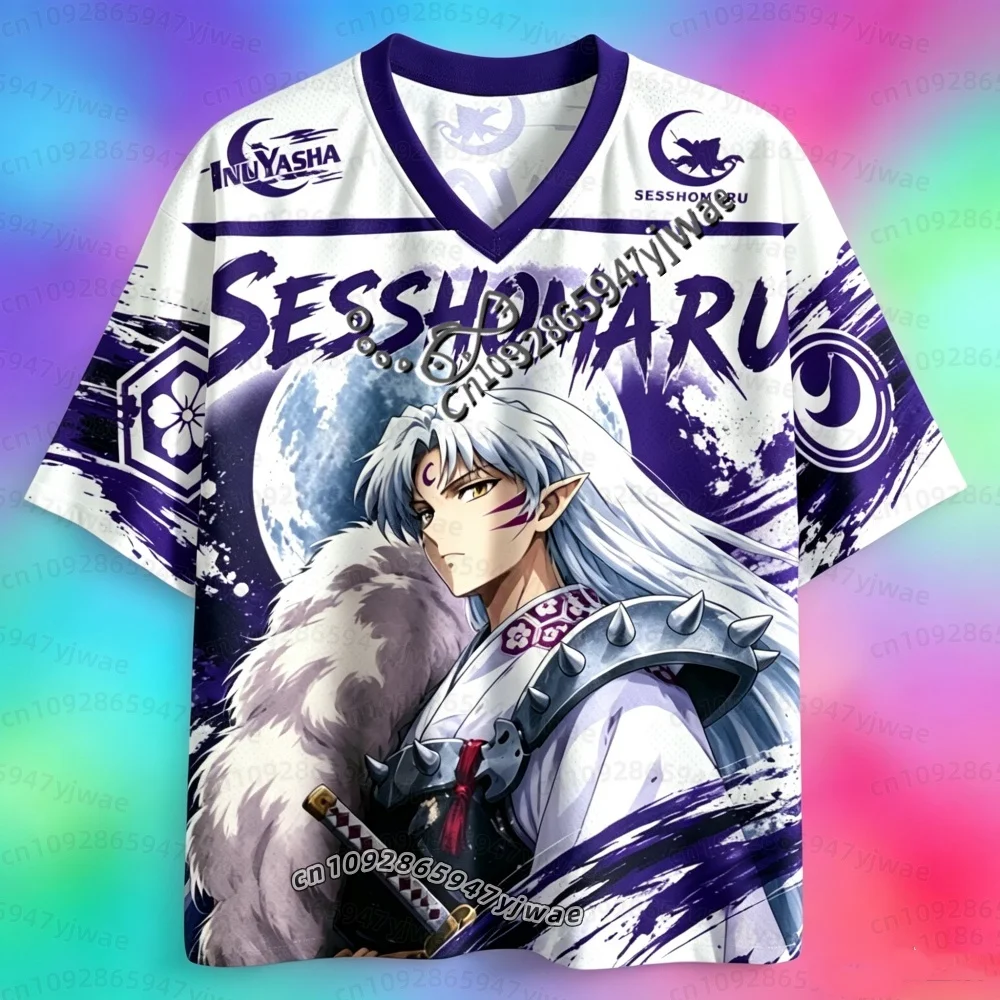 26 Herren Damen Anime 3D-Druck Jersey Inuyasha Kikyō Sesshōmaru Anime-Charakter Kurzarm V-Ausschnitt T-Shirt Locker Sitzendes Herren-T-Shirt – Detail 4