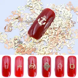 800PCS Various Shapes Gold Metal 3D Foil Nail Art Decoration Sequins Slice Decals Press On Nails Accesorios Manicure Supplies