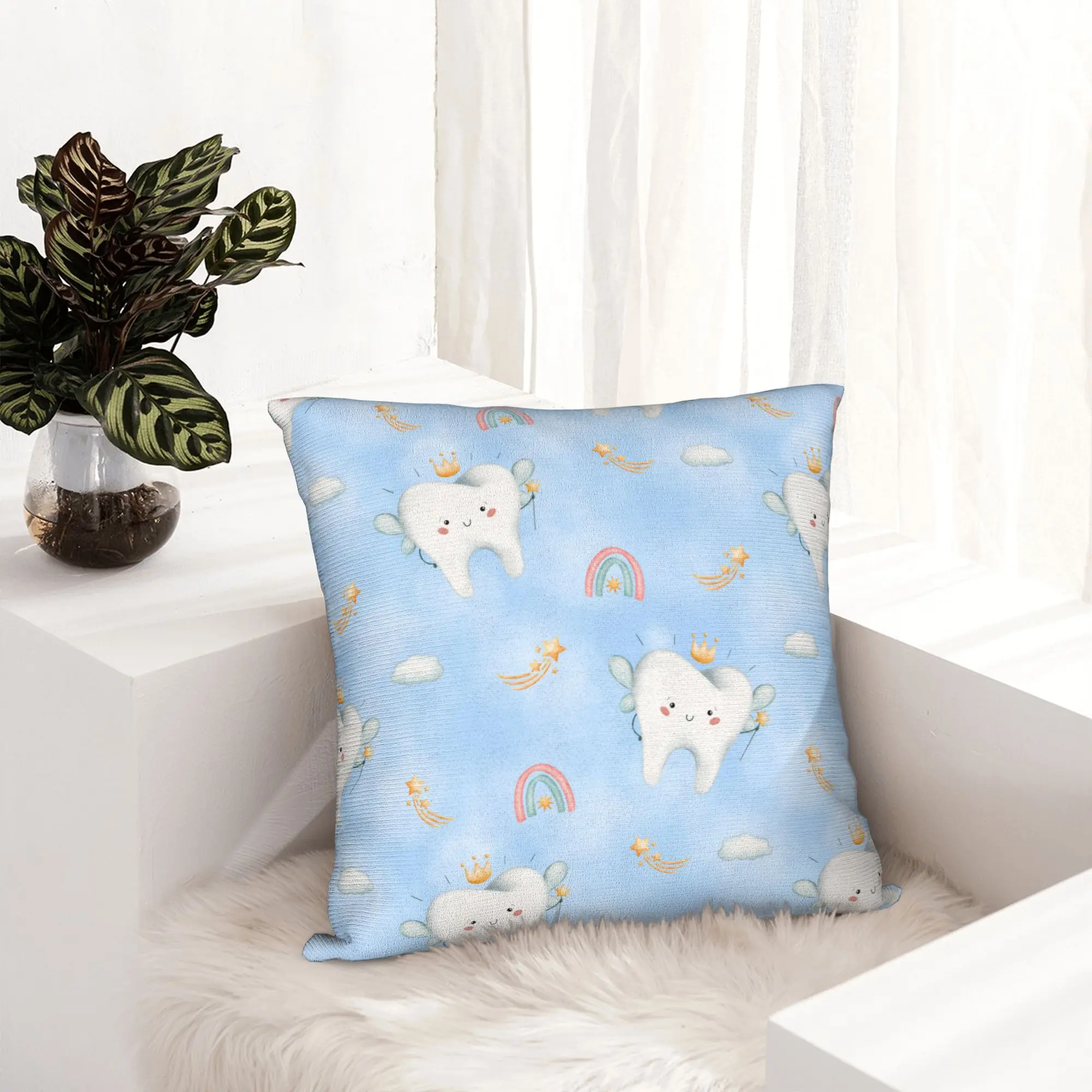 Blue Sky Cute Tooth Fairy Pattern Pillow Covers Home Decoration  Luxury Cushion Cover Car Pillowcase