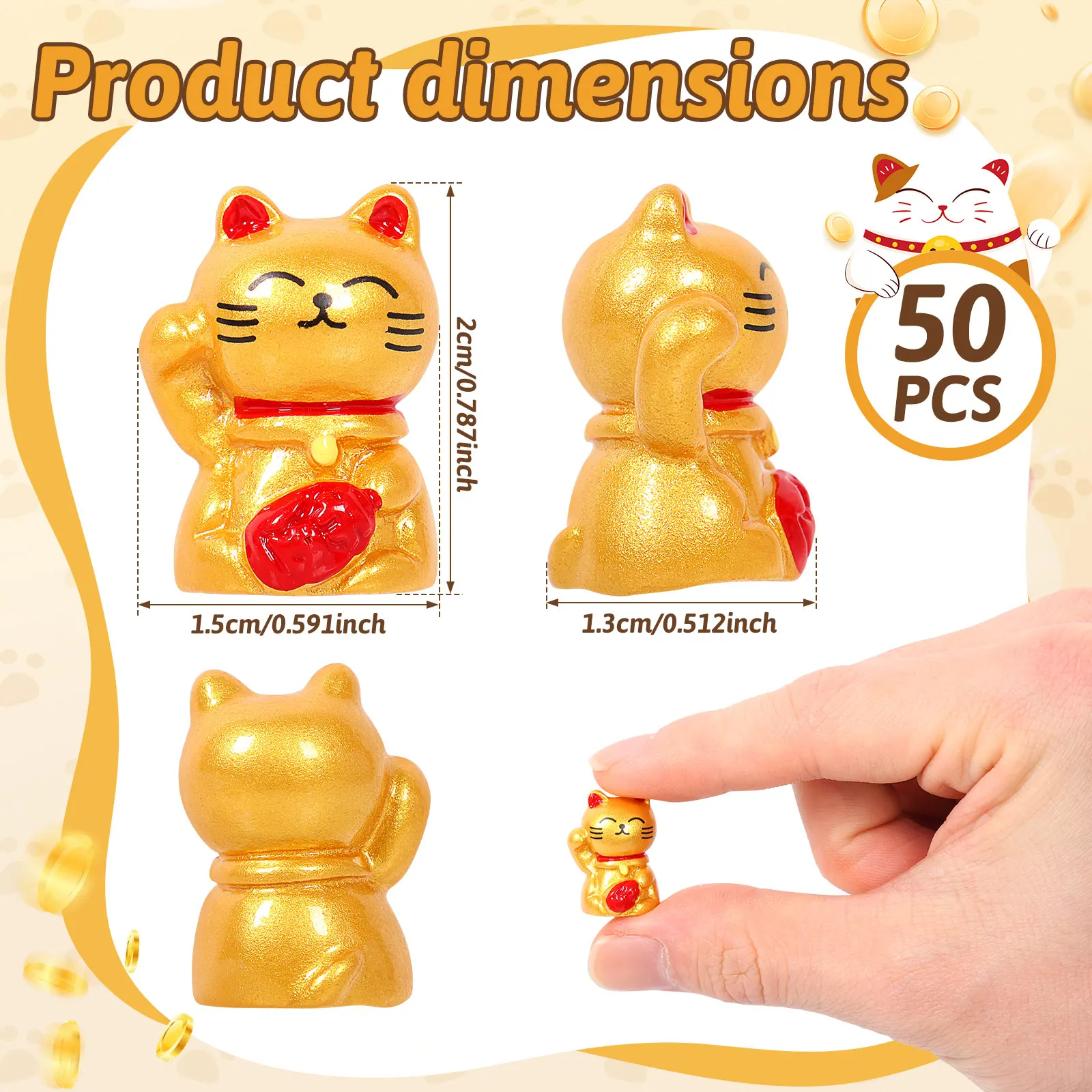 50Pcs Lucky Feng Shui Cat Maneki Neko Fortune Cat Figurine Collectible Fortune Decor Ornaments Lucky Cat Mini Figure Collection