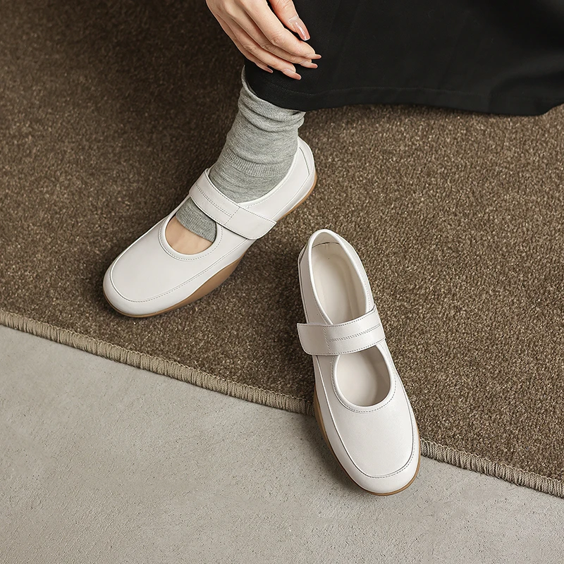 2026 new spring summer women pumps natural leather 22-25cm cowhide+sheepskin+pigskin round toe buckle mary janes women shoes