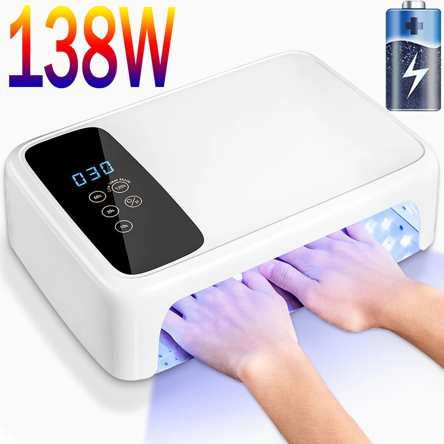 Lámpara de uñas de Gel LED UV Wirelss de 138W, luz de uñas UV grande recargable para salón profesional, secador de uñas de curado de esmalte de Gel de dos manos