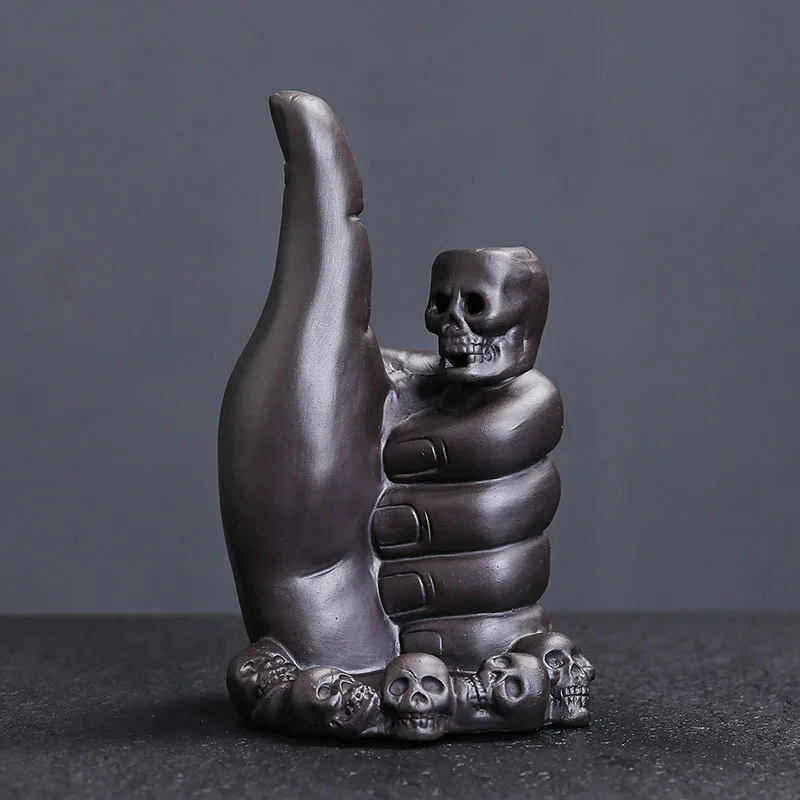 

Purple Clay Backflow Incense Burner Craft Ornament Creative European and American Skull Head Palm Sandalwood Backflow Incense Bu