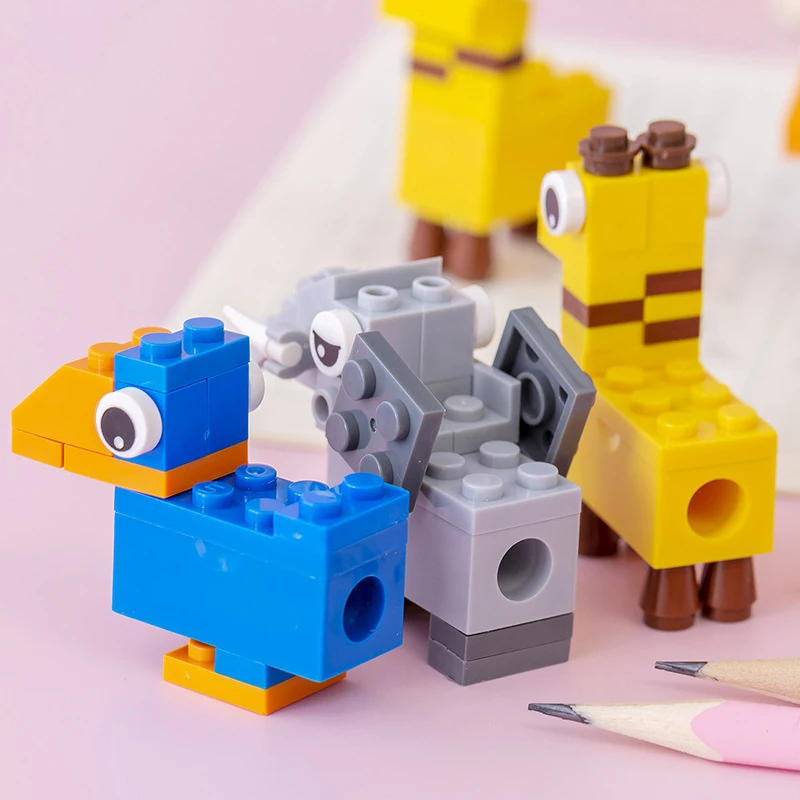 DIY Cartoon Building Block Pencil Sharpener Student Creative Puzzle Assembled