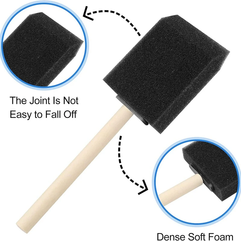 40 Piece Foam Paint Brush With Wooden Handle, Black Wood+Sponge For Painting,Sponge Paint Brush (1Inch-4Inch Different Size)