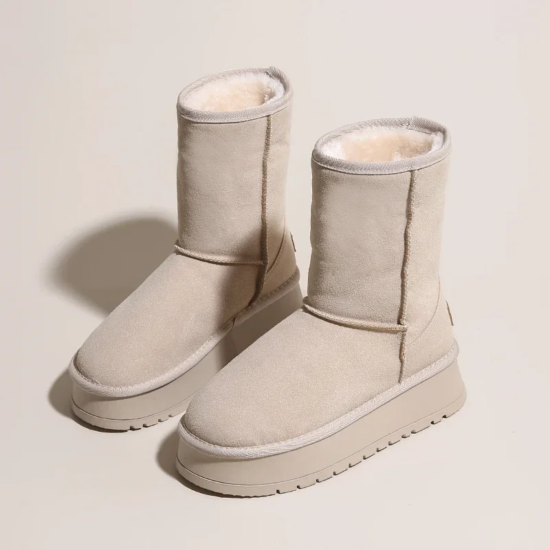 New 2024 Soft Snow Boot Style Mid-top Wear-resistant Mini Fur-lined Ankle Boots Warm Flat Winter Sheepskin Boots for Ladies