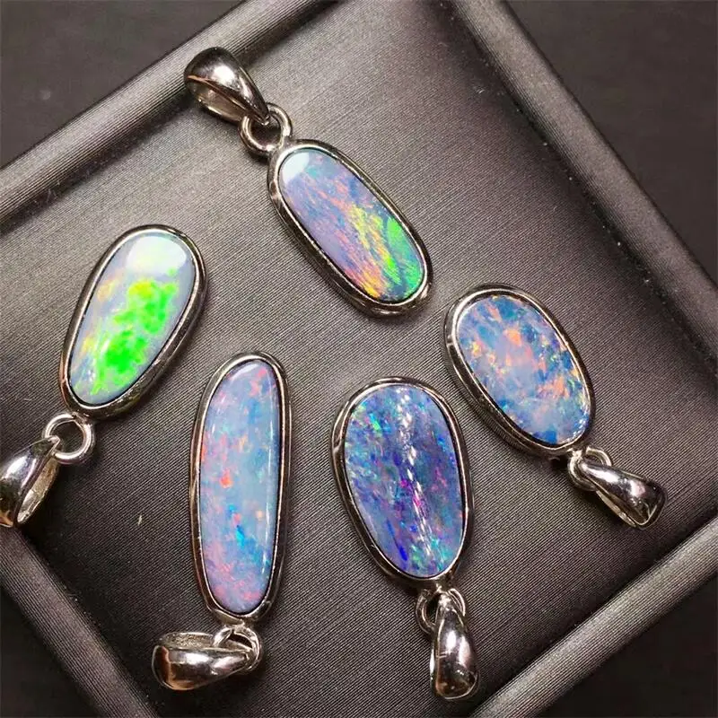 S925 Natural Australian Colored Opal Pendant Healing Polishing For Women Jewelry DIY Elegance Birthday Gift 1PCS