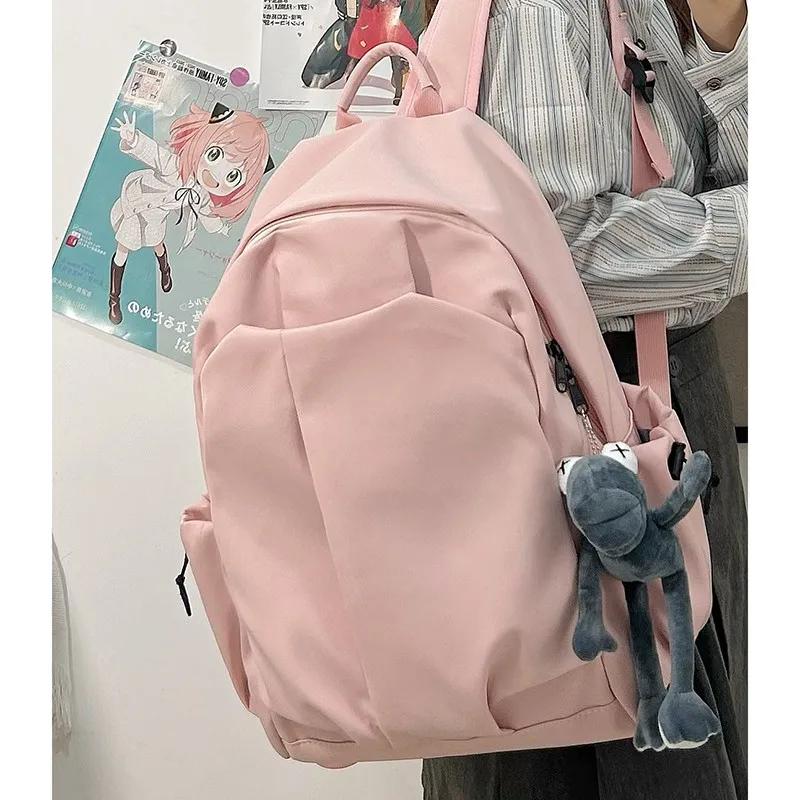 Bolsas escolares monocromáticas para mulheres, softback casual, grande capacidade, zíper, mochilas de nylon, linha de costura, 2024, alta qualidade