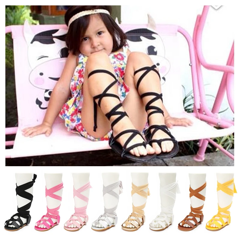 

0-18M Baby Girl Summer Gladiator Sandals With Lace Up High Top Soft Rubber Sole First Pair Of Walking Children's Shoes