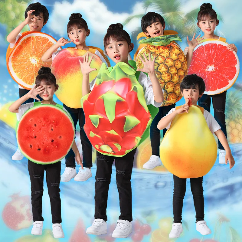 loween 어린이 창의적 공연 의상 과일 테마 유치원 어린이 의상 소나무 수박 오렌지